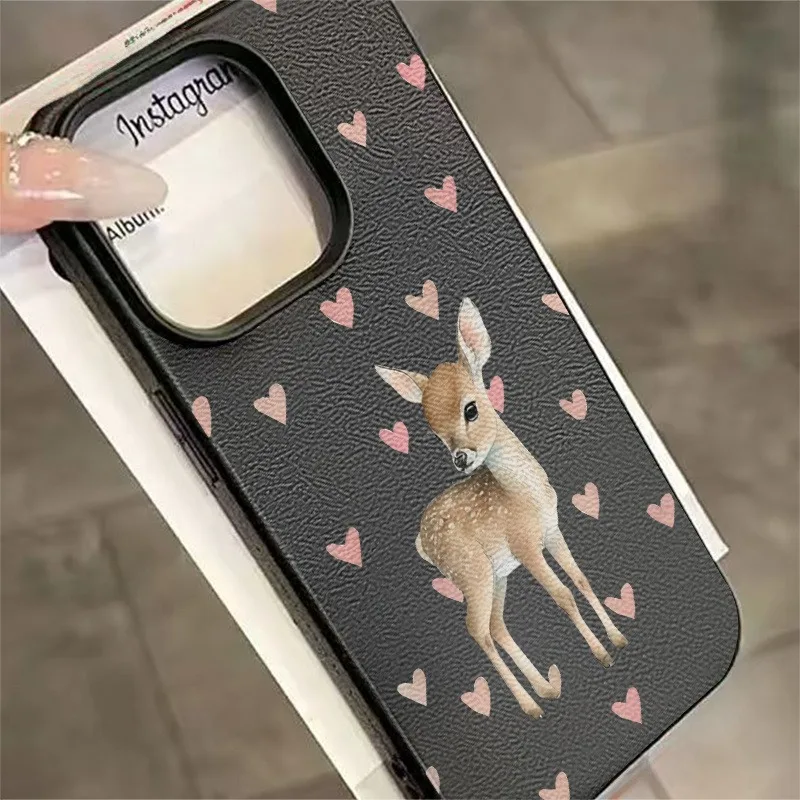 الوردي الحب القلب لطيف الغزلان طباعة ليتشي الملمس ماتي جراب هاتف آيفون 17 16 15 14 13 12 11 برو ماكس XS XR 16E 17 غطاء الهواء