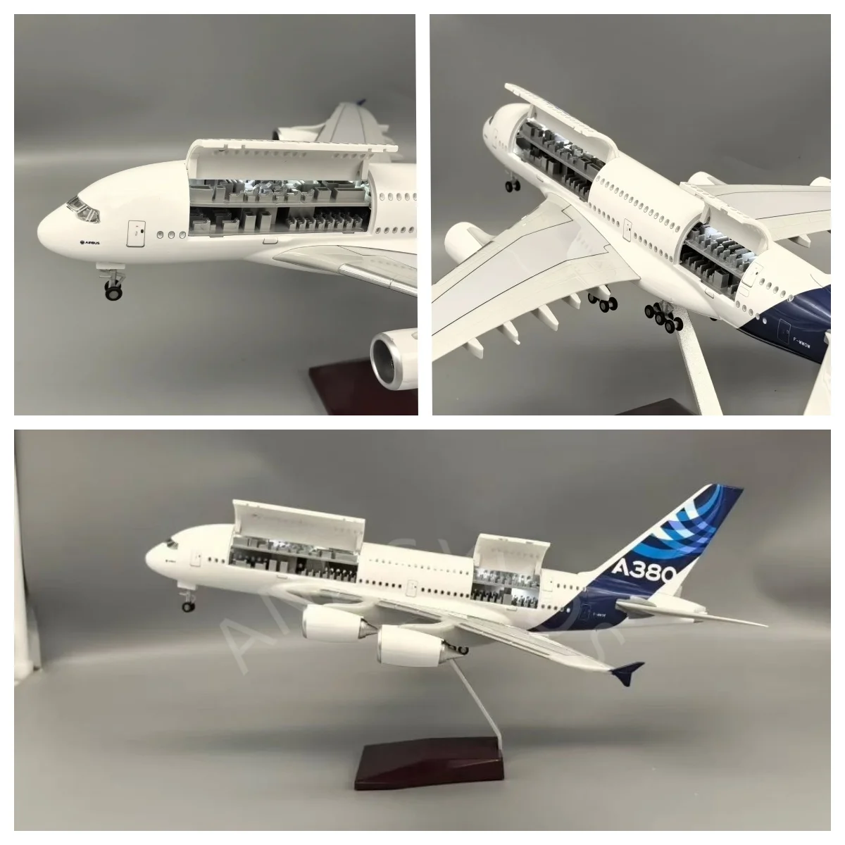 NEW A380 Prototype Planes Model with LED Light(Touch or Sound Control) Hatches Can Be Opened Resin Die-cast Airplane 380 series