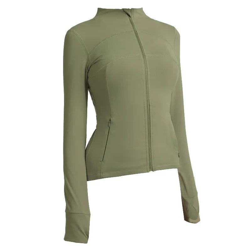 Colorful Workout Outfit Nude Fitness Clothing Women Long Sleeve Top Zipper Jacket Yoga Suit