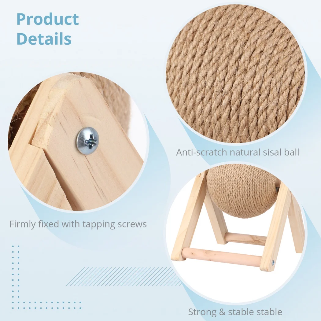 Bunny Scratch Ball Spinning Rabbit Scratching Toy Natural Sisal Scratch Ball With Stable Wood Base Interactive Pet Scratcher Toy