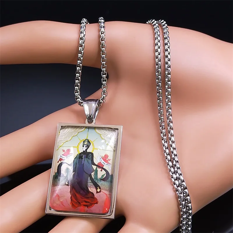 Mysterious Cross Ghost BC Destiny's Gate Key Pendant Necklace Stainless Steel Glass Punk Cross Ghoul Ghost Band Pope Jewelry image 2