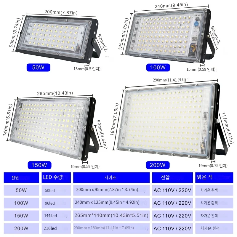 야외 LED 투광 조명, 반사판 투광 조명, LED 가로등, IP65 방수 벽 램프, 110V 220V, 50W 100W 150W 200W, 1 2 3개