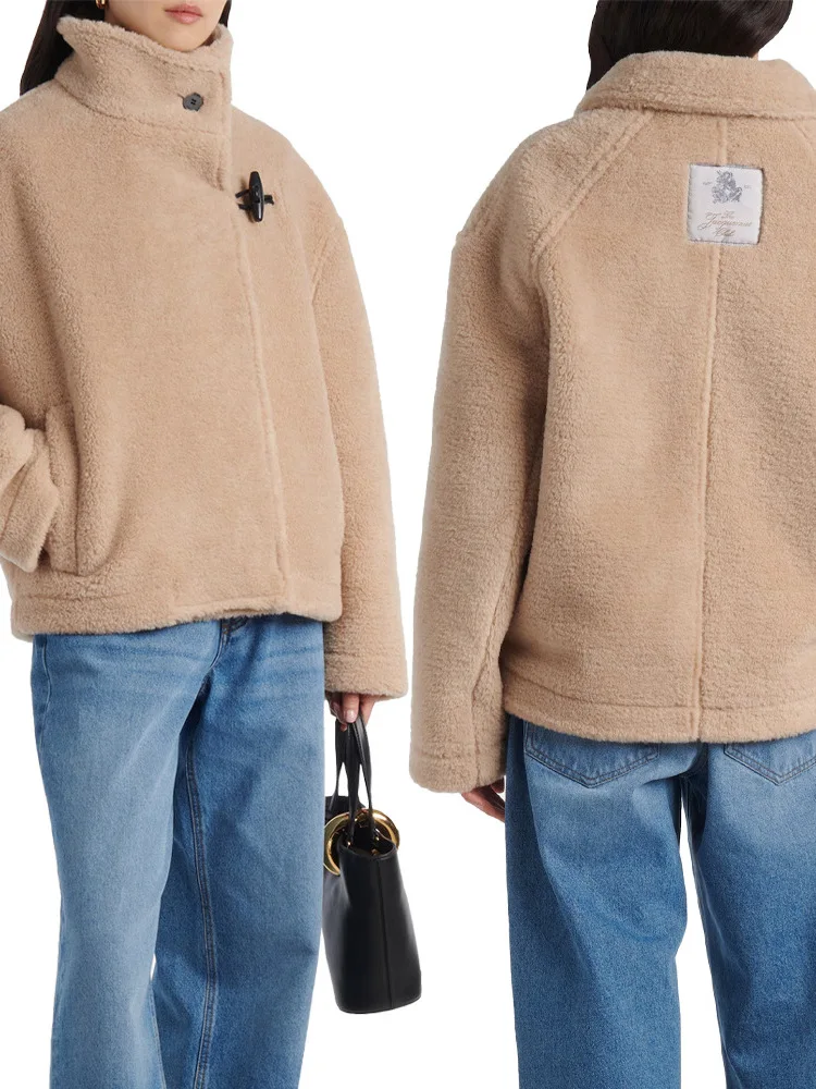 

Jaet из овечьего меха, осенне-зимнее пальто с воротником-стойкой, ленивый топ на пуговицах, женское повседневное длинное пальто свободного покроя