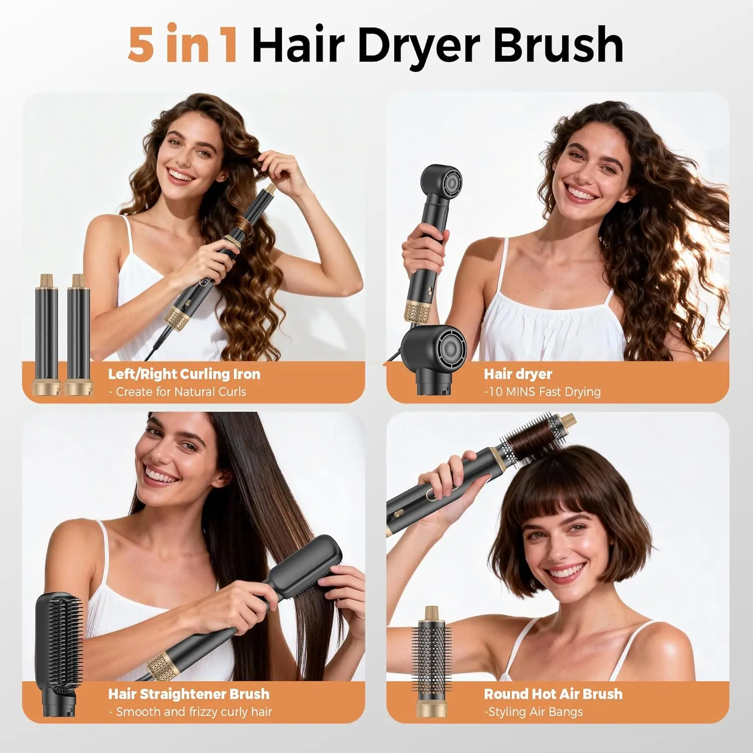5 in 1 Blow Dryer Brush, Upgrade Hair Dryer Brush Air Curling Wrap Styler, Ionic Round Brush Blow Dryer for Women, Hot Air Brush Hair Styling Tools view 7
