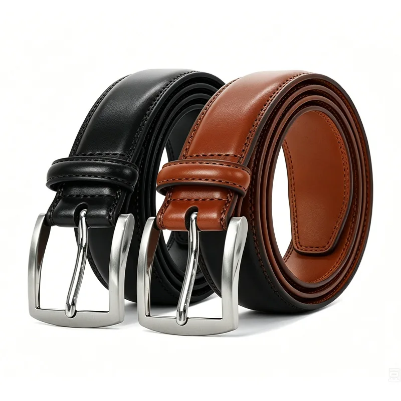 New double-sided cowhide belt, new men's needle buckle alloy belt, whole cowhide perforated business