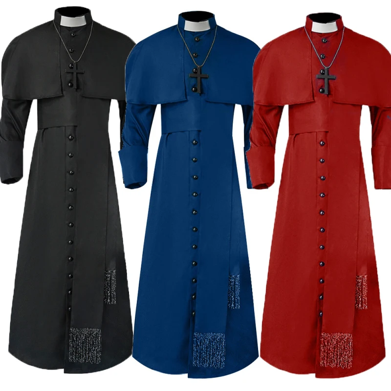 

Medieval Clergy Men Cassock Priest Costume Roman Catholic Church Soutane Pope Pastor Father Mass Missionary Robes Outfits Male