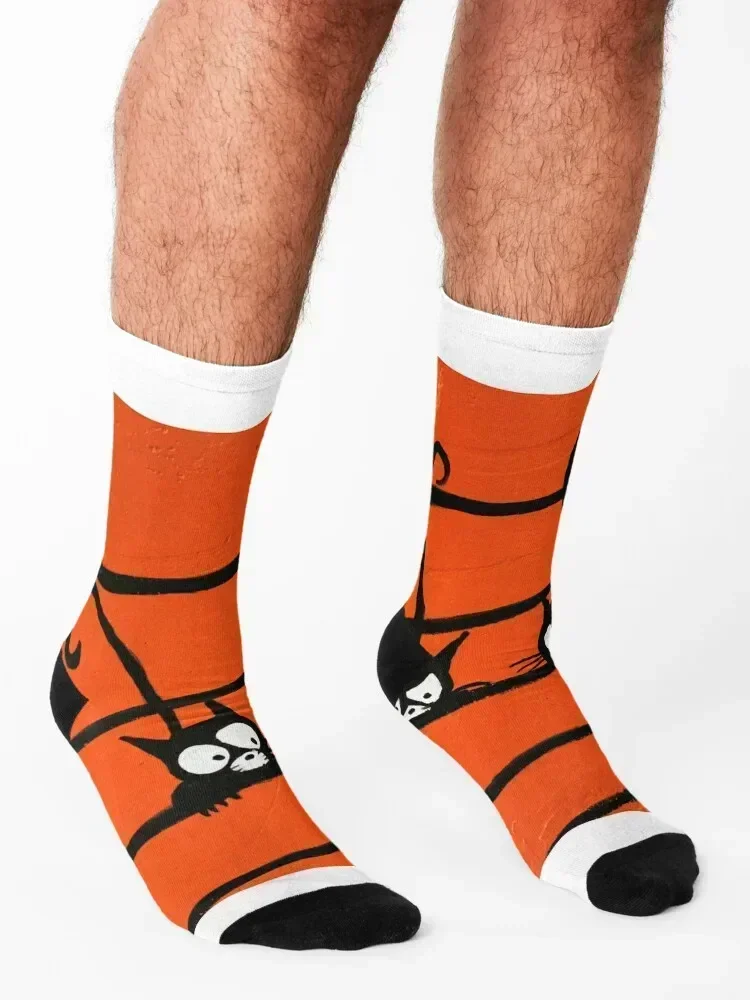 THREE BLACK CATS - between the ORANGE LINES Socks golf sheer Hiking boots Running Socks Women Men's