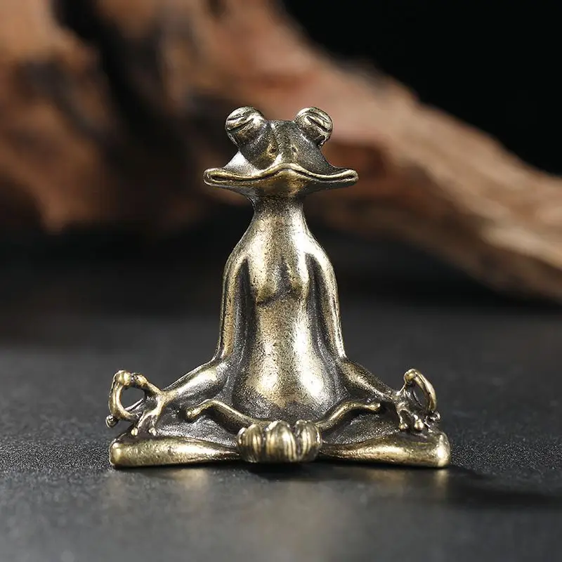 Antique Bronze Yoga Frog Miniature Figurines Vintage Brass Zen Frog Statue Desk Ornaments Home Feng Shui Decor Crafts