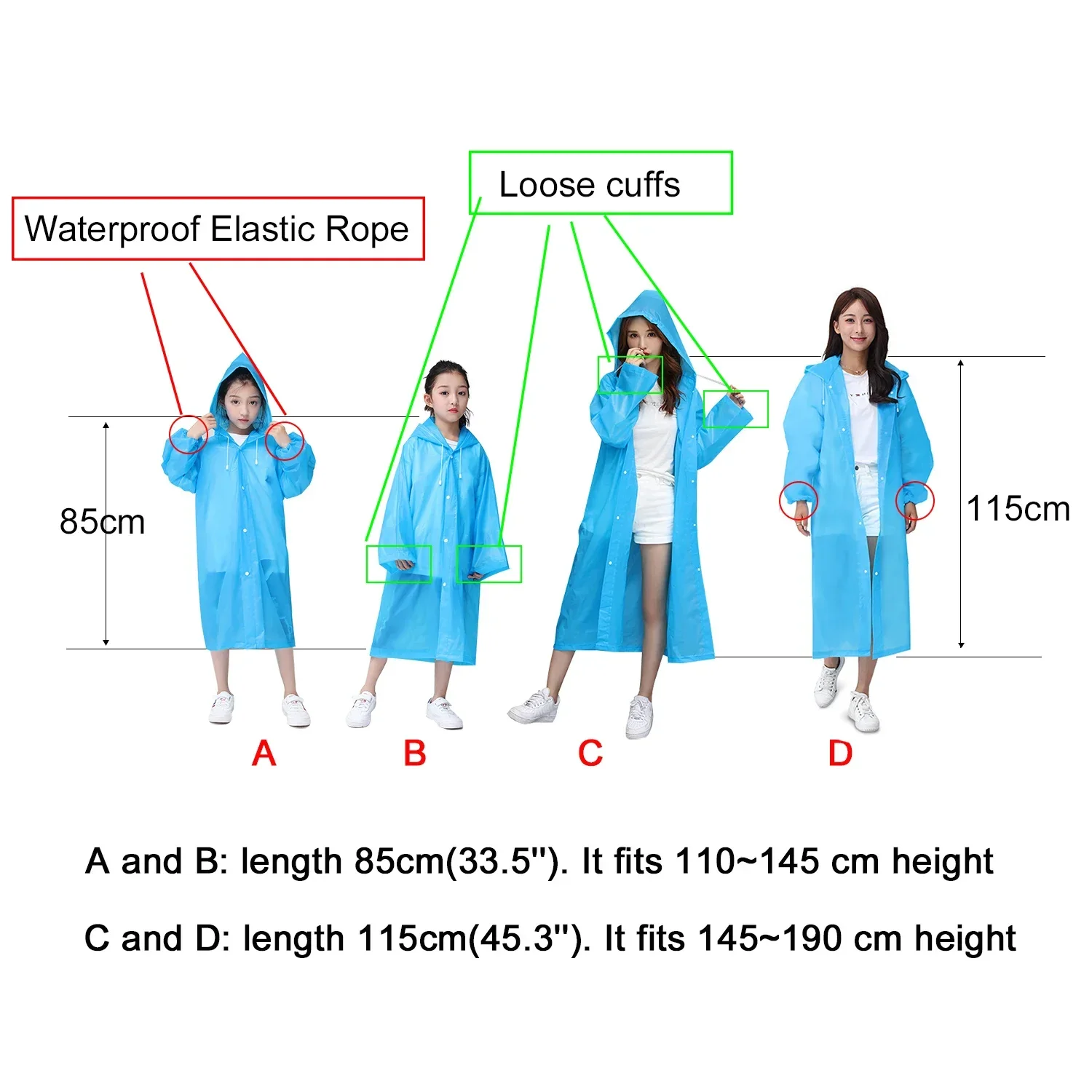 Extended Adult Raincoat Premium EVA Thickened Waterproof Raincoat Outdoor Reusable Transparent Fashion Raincoat