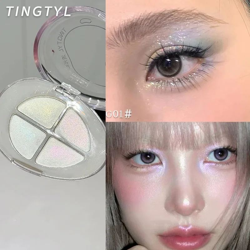 4-Color Pearlescent Highlighter Chameleon Polarized Glitter Diamond Eye Brightening Full Shimmer Eyeshadow Palette Eyes Makeup
