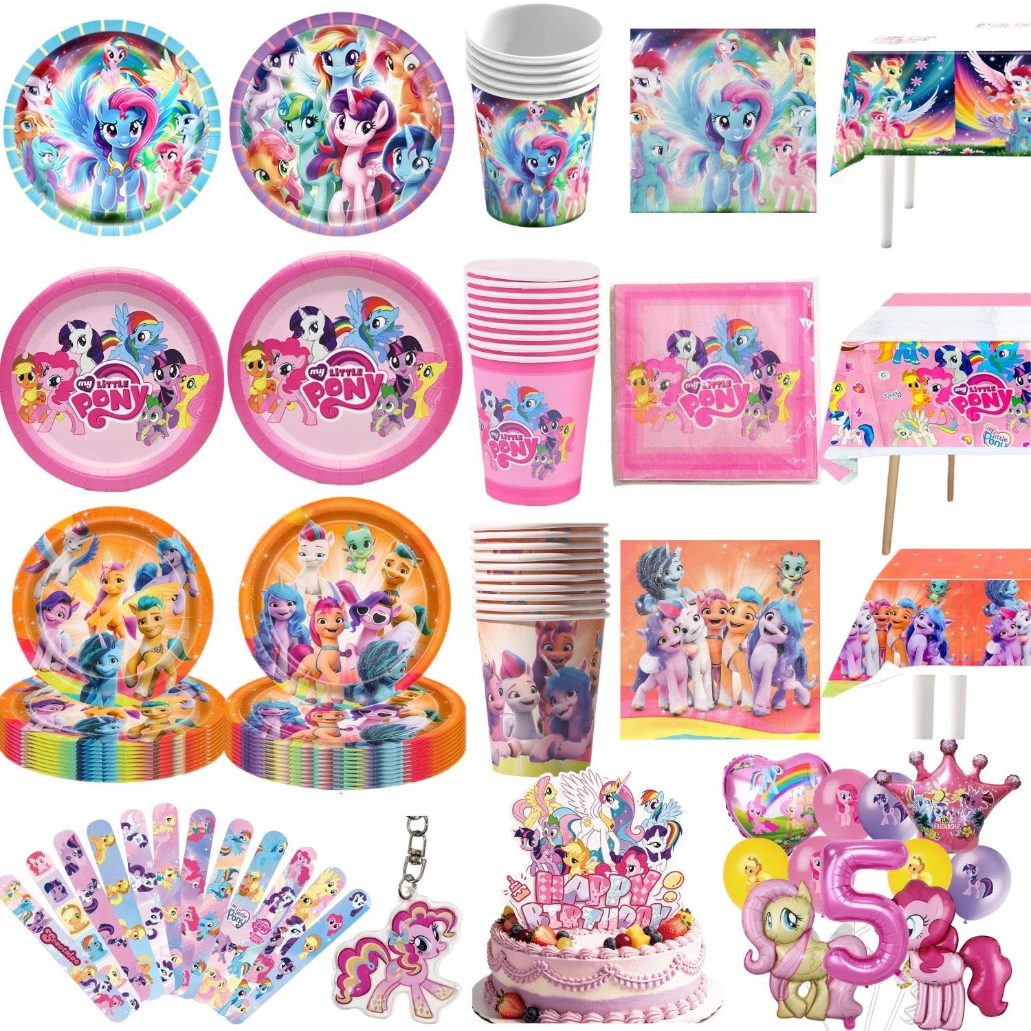 Decoración de Cumpleaños de My Little Pony, Vajilla, Mantel, Taza, Plato, Servilleta, Bolsa, Globo, Recuerdos para Baby Shower, Artículos para Fiesta de Pony Rosa