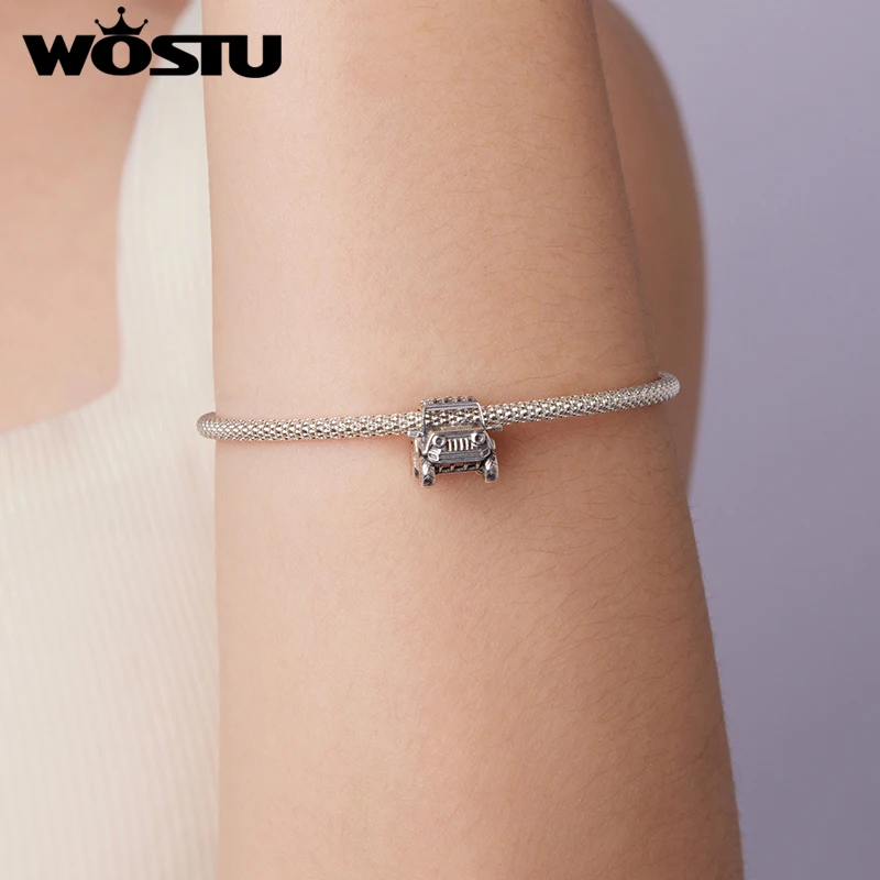 WOSTU 925 فضة سيارة سحر على الطرق الوعرة المركبات قلادة دراجة قطار خمر صالح للنساء الصبي سوار DIY غرامة مجوهرات