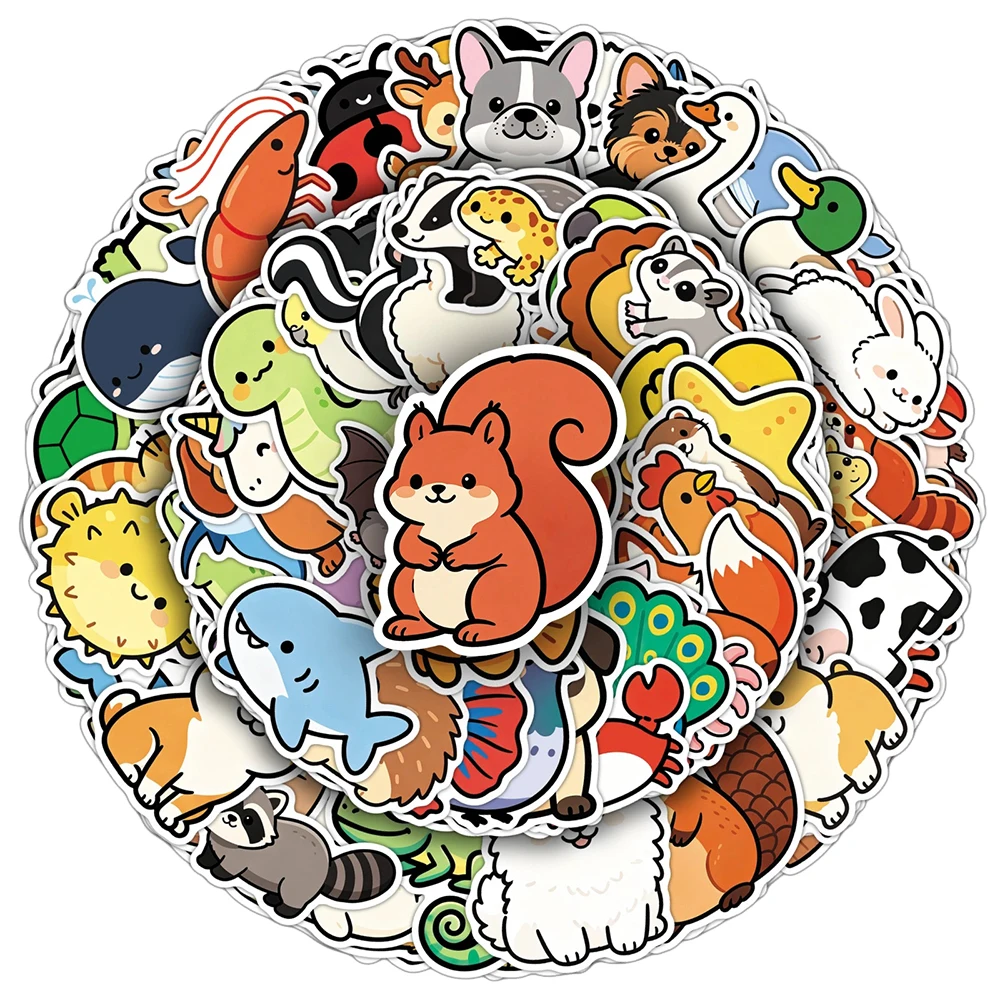 10/30/50/100pcs Kawaii Cartoon Mix Animal Stickers Cute Duck Fish Parrot Graffit Decals DIY Suitcase Phone Helmet Funny Sticker