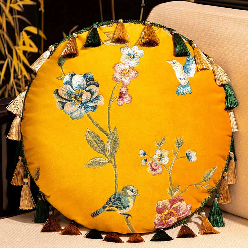 New Chinese Style Pillow Living Room Cushion Waist Pillow Luxury Embroidery with Tassel Pillow Sofa Car Home Wedding Lucky Decor