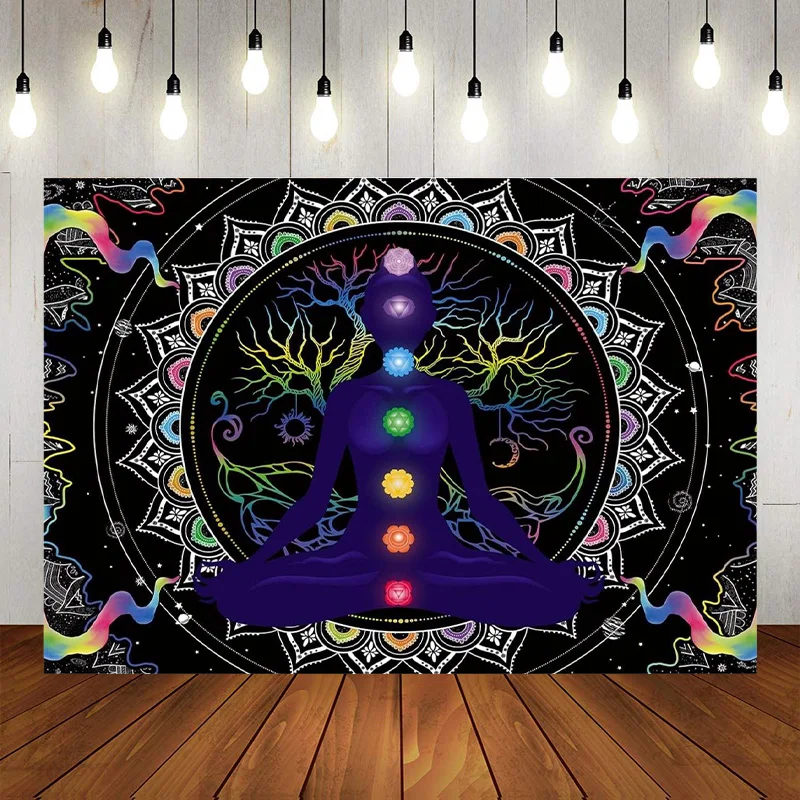 Seven Chakra Tapestry Trippy Spiritual Photographic Background Bohemian Mandala Yoga Meditation Backdrop Galaxy Bedroom Banner