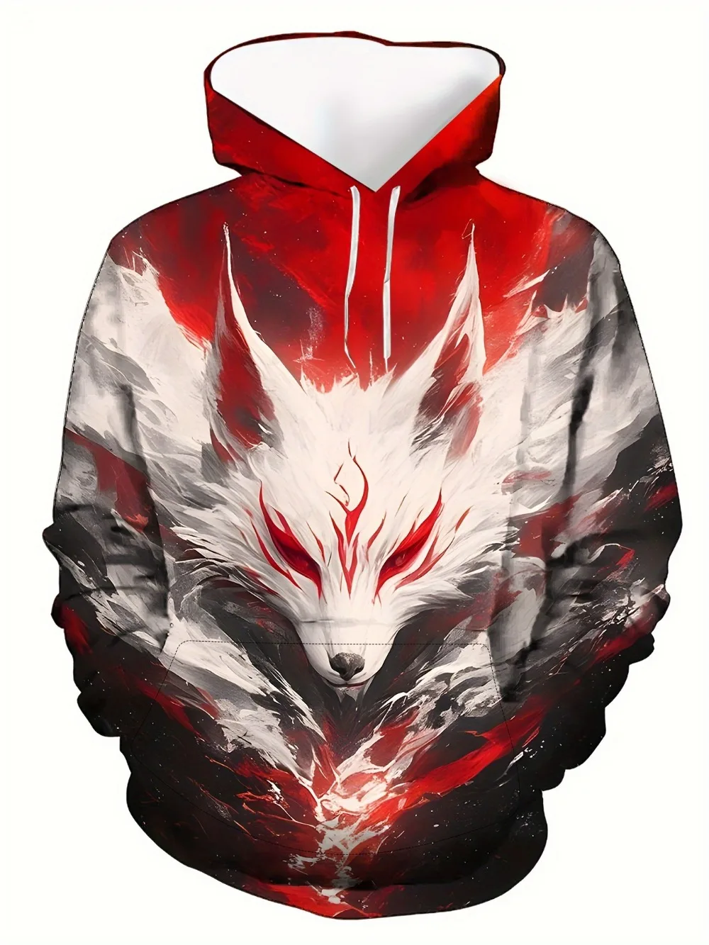 Wolf Head Flame Texture 3D Printed Men's Autumn and Winter Hooded Sweatshirt for Casual Outdoor Sports Street Trend Clothing Top
