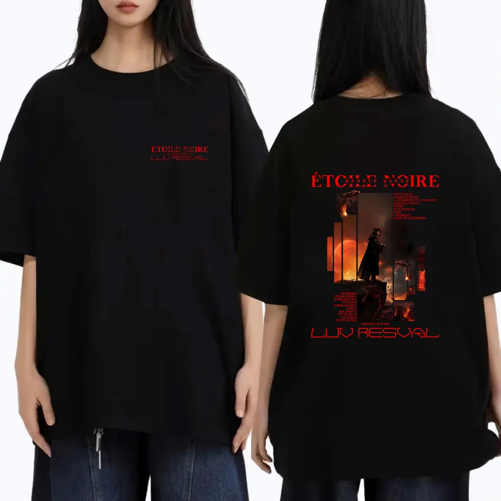 Camisetas gráficas de rapero francés Luv Resval Etoile Noire para hombres y mujeres, ropa de calle de música Pop de Hip Hop, Camiseta informal de algodón suave Unisex