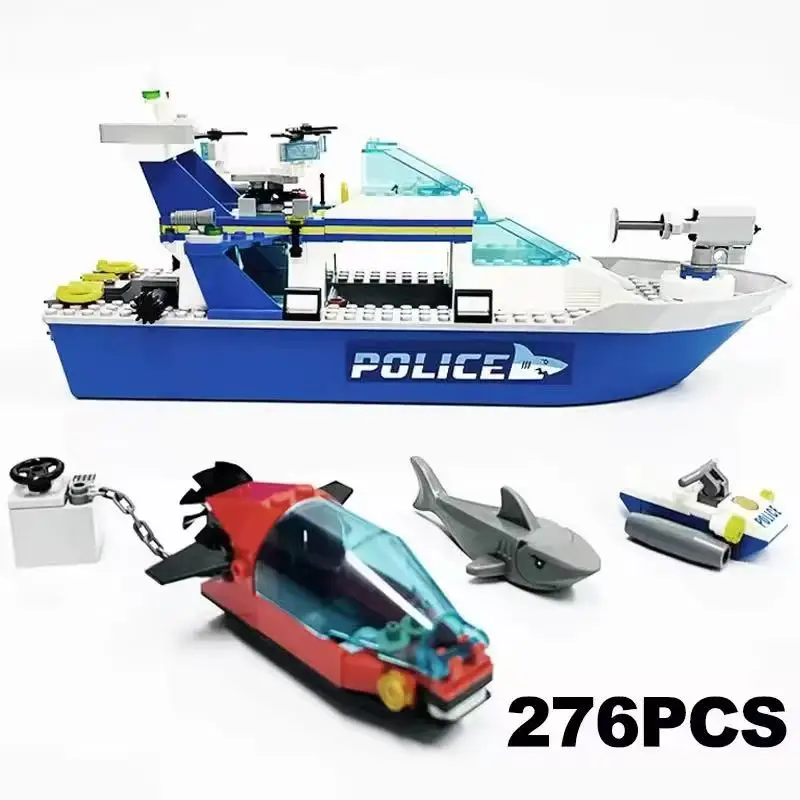 City Series Patrol เรือ Building Block ชุดอิฐสร้างสรรค์ตกแต่งของเล่นเหมาะสําหรับของขวัญวันเกิดเด็ก