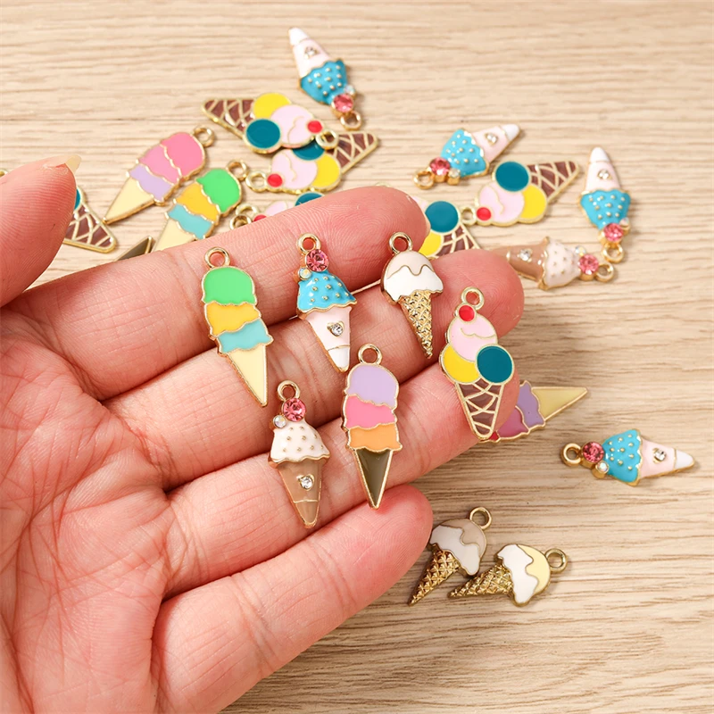 10 Stück Gemischte Niedliche Emaille Sommer-Eiscreme-Anhänger für Schmuckherstellung, Ohrringe, Halsketten, Armbänder, DIY-Bastelzubehör – Detail 2