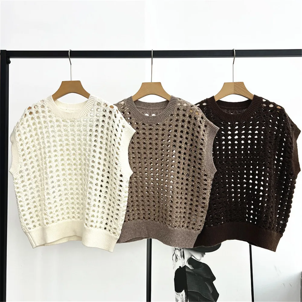 

25 New Round Neck Sleeveless Hollow Sequin Knitted Women's Vest Top