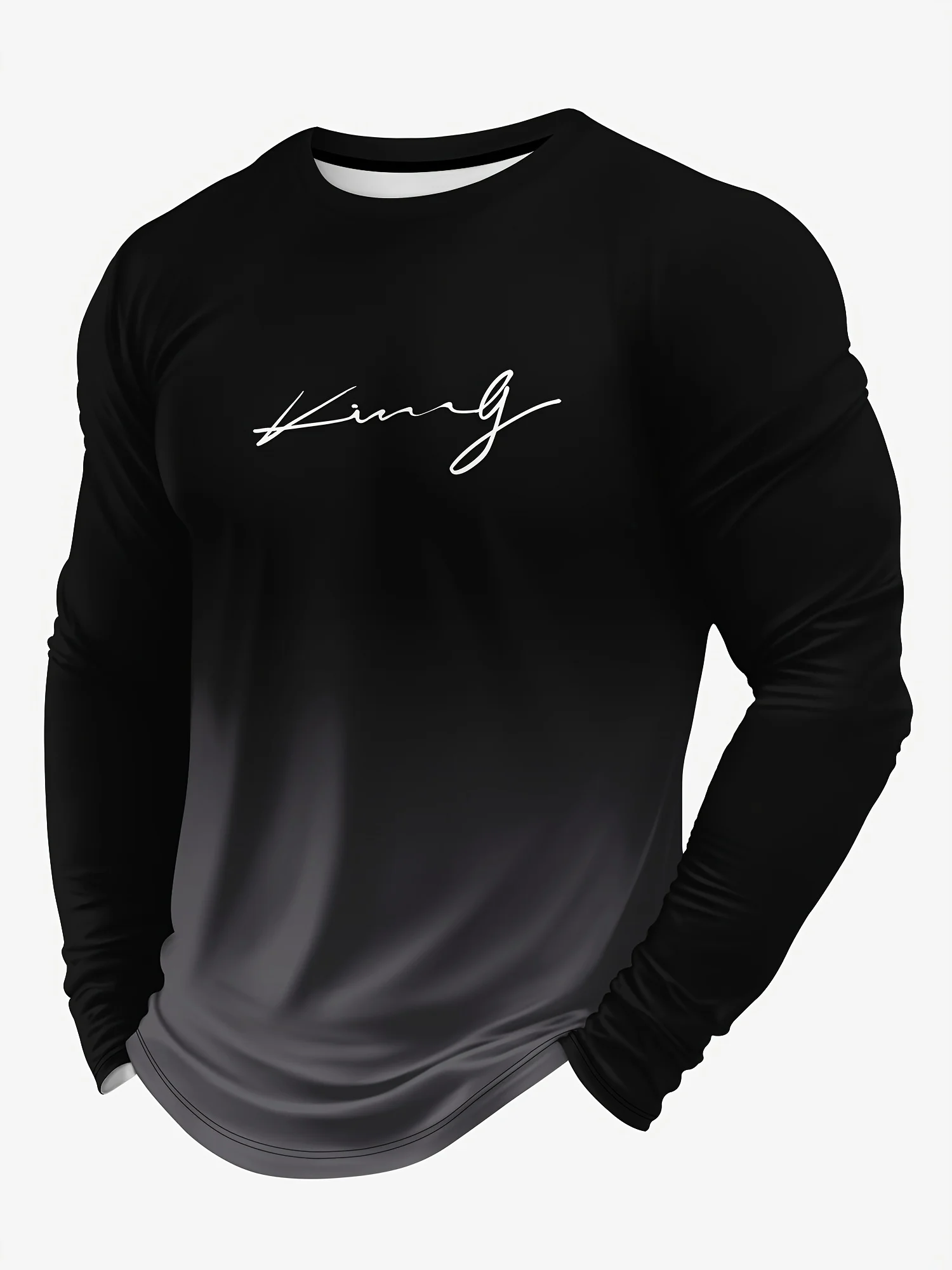 

2025 new spring and autumn men's round neck long sleeve T-shirt 3D printing top fashion casual trend simple