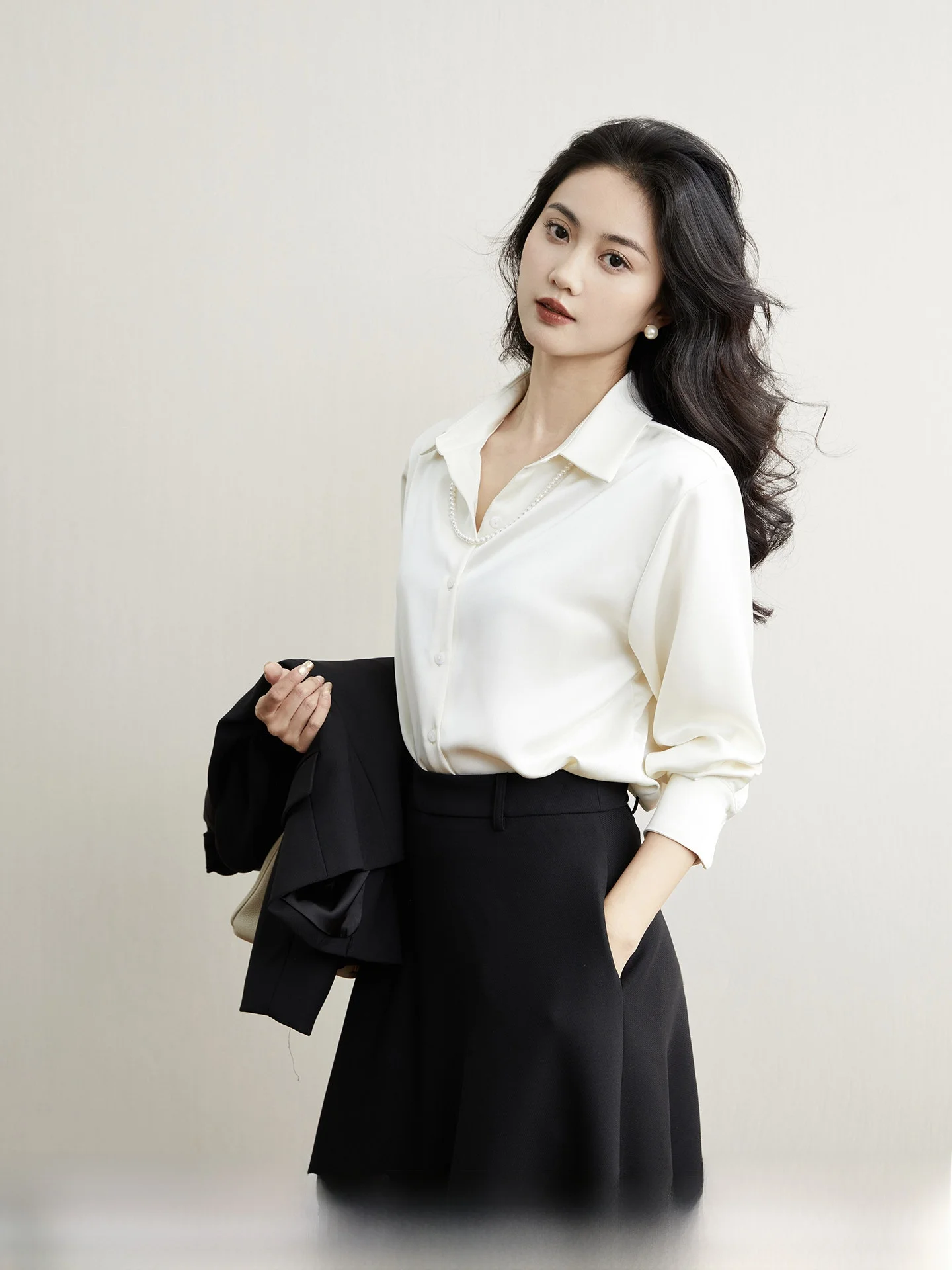 

TAIYANG OFFICE Silk Long Sleeve Shirt Women's Spring Office Commute Style Elegant Top Casual Straight Polyester Shirt