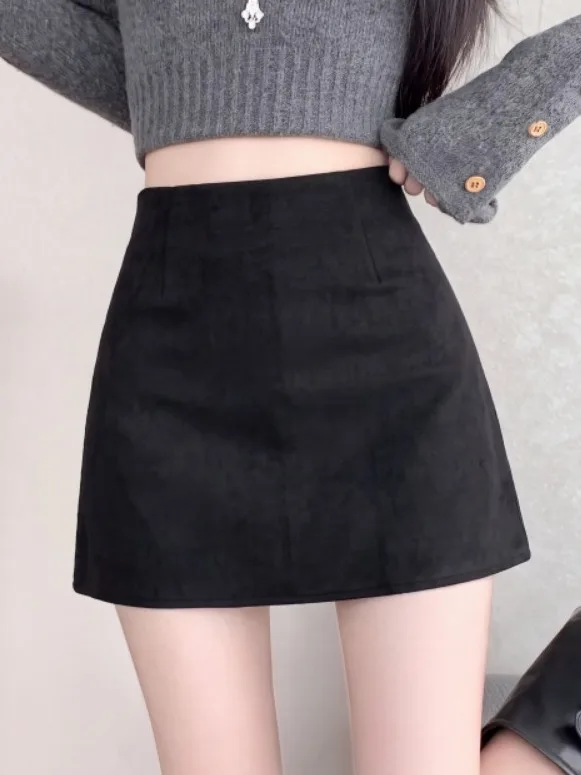 Elegant High Waist Woolen  Skirt Women's Autumn Winter Slimming Short Skirt Korean Style Commute Anti-static Inner Lined