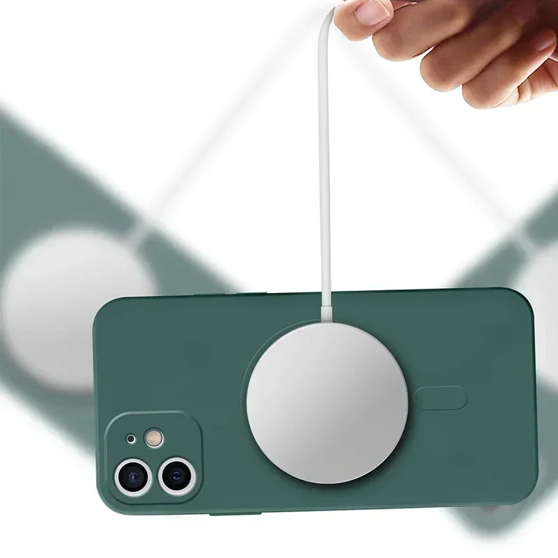 For iPhone 15 12 13 Magsafing Case Square Liquid Silicone Cover for iPhone 11 Pro Max 14 X Xs Xr 7 8Plus Wireless Charging Coque