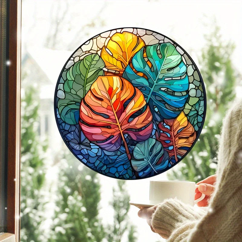 ملصقات كهروستاتيكية خضراء للنباتات الاستوائية ، زينة زجاجية للنوافذ مقاومة للماء ، لا شارات فينيل لاصقة ، ديكور منزلي ، رقم 87