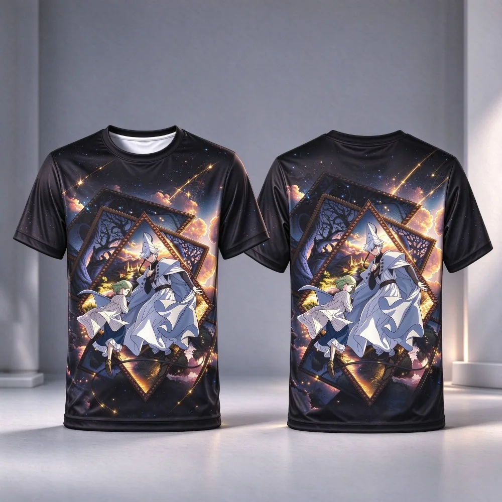 Unisex Anime Print T-shirt Short Sleeve Fantasy Magic Wizard Manga Character Tee Casual Streetwear Summer Tops for Men Women