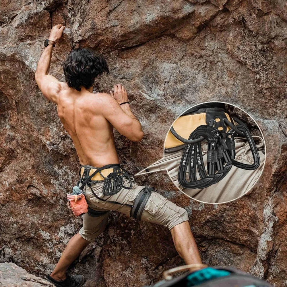 Mosquetón de bloqueo automático: mosquetones de escalada resistentes con certificación UIAA para escalada en roca, acampada, rappel, caza