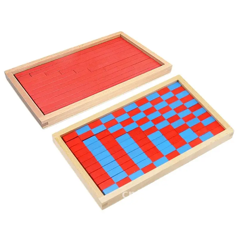 Juguete de matemáticas Montessori de tamaño pequeño, varillas azules y rojas, caja de palos, varillas rojas digitales 1-10 con caja de madera, juguetes para niños de aprendizaje temprano