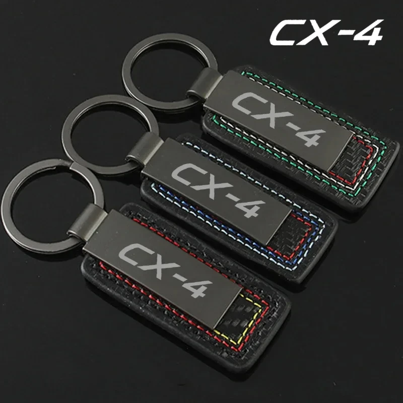 Leather Carbon Fiber Car Rings Keychain Zinc Alloy Keyrings Styling For CX4 CX-4 Badge Car Key Accessories