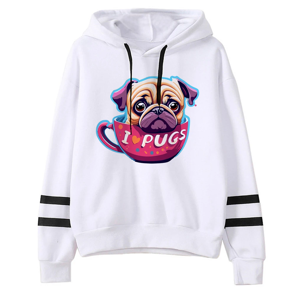 

Pug hoodies women Fleece anime vintage sweater Hood women long sleeve top pulls