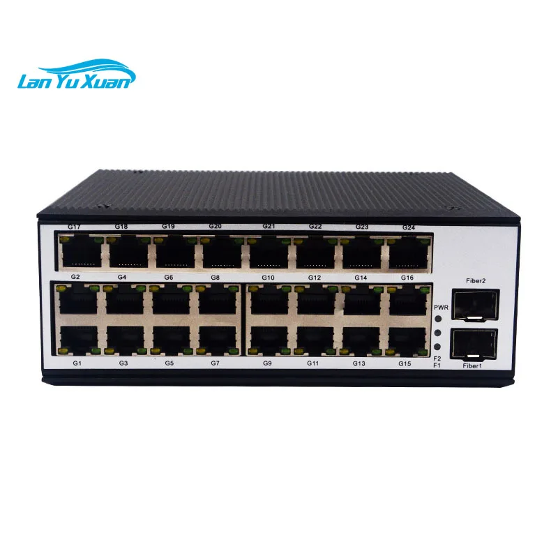 Industrial 10/100/1000Mbps Gigabit SFP to RJ45 Ethernet Media Converter 24 RJ45 2 SFP Slots Din-rail Optical Fiber Transceiver