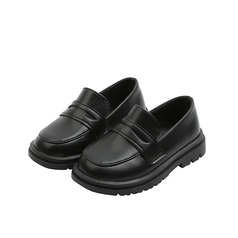 New 2024 Spring Autumn PU Leather Shoes Boys Girls Britain Style Black Brown Performance Shoes Children Slip-on Casual Loafers