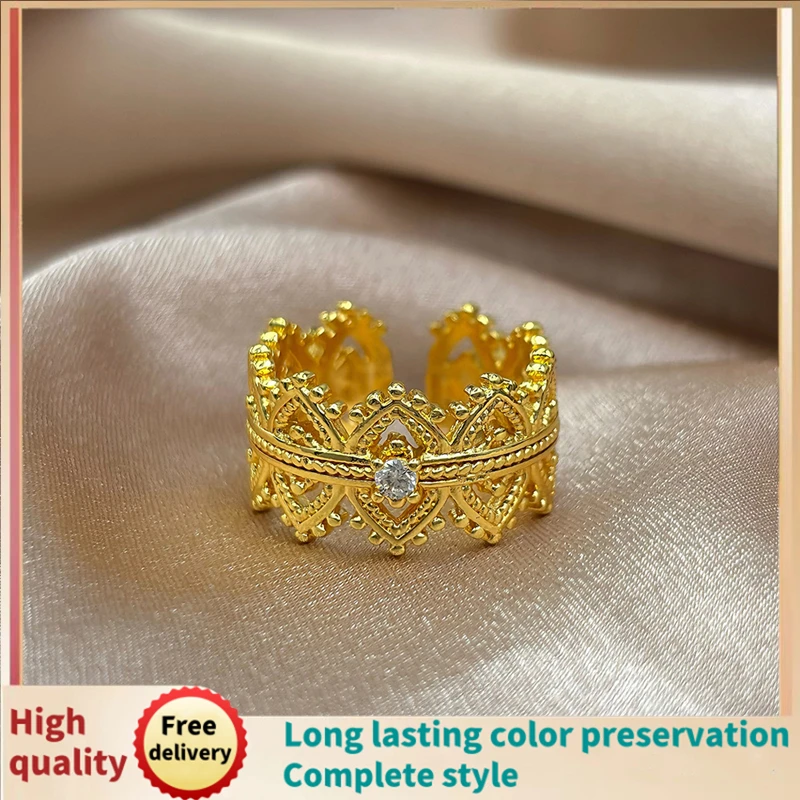 

Selling new Chinese lace lace crown ring light luxury retro senior sense of hollow carved flower woven ring female