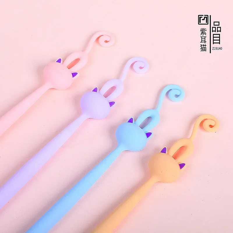 

20 шт., нейтральная ручка с фиолетовыми ушками и котом, креативная студенческая милая мультяшная маленькая свежая нейтральная ручка 0,5 мм