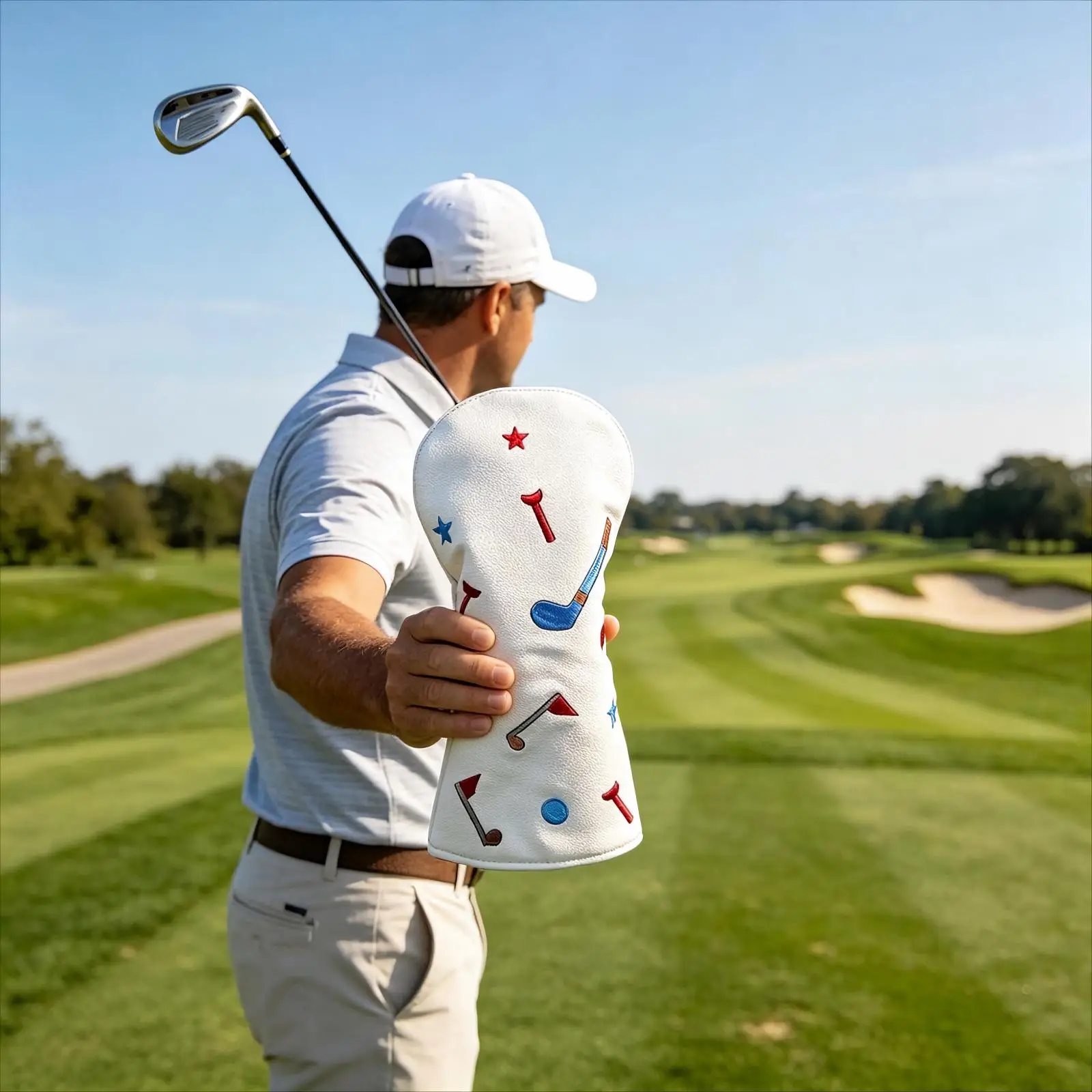 Creative Colorful Embroidery Golf Club Head Cover Club Protectors Elastic Back PU Leather Headcover - view 2