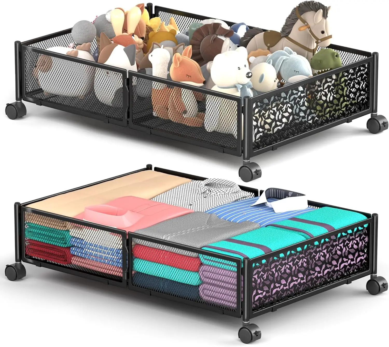 

Складные контейнеры для хранения под кроватью на колесиках, 2 шт., металлические, для обуви, одежды, одеял - простая сборка