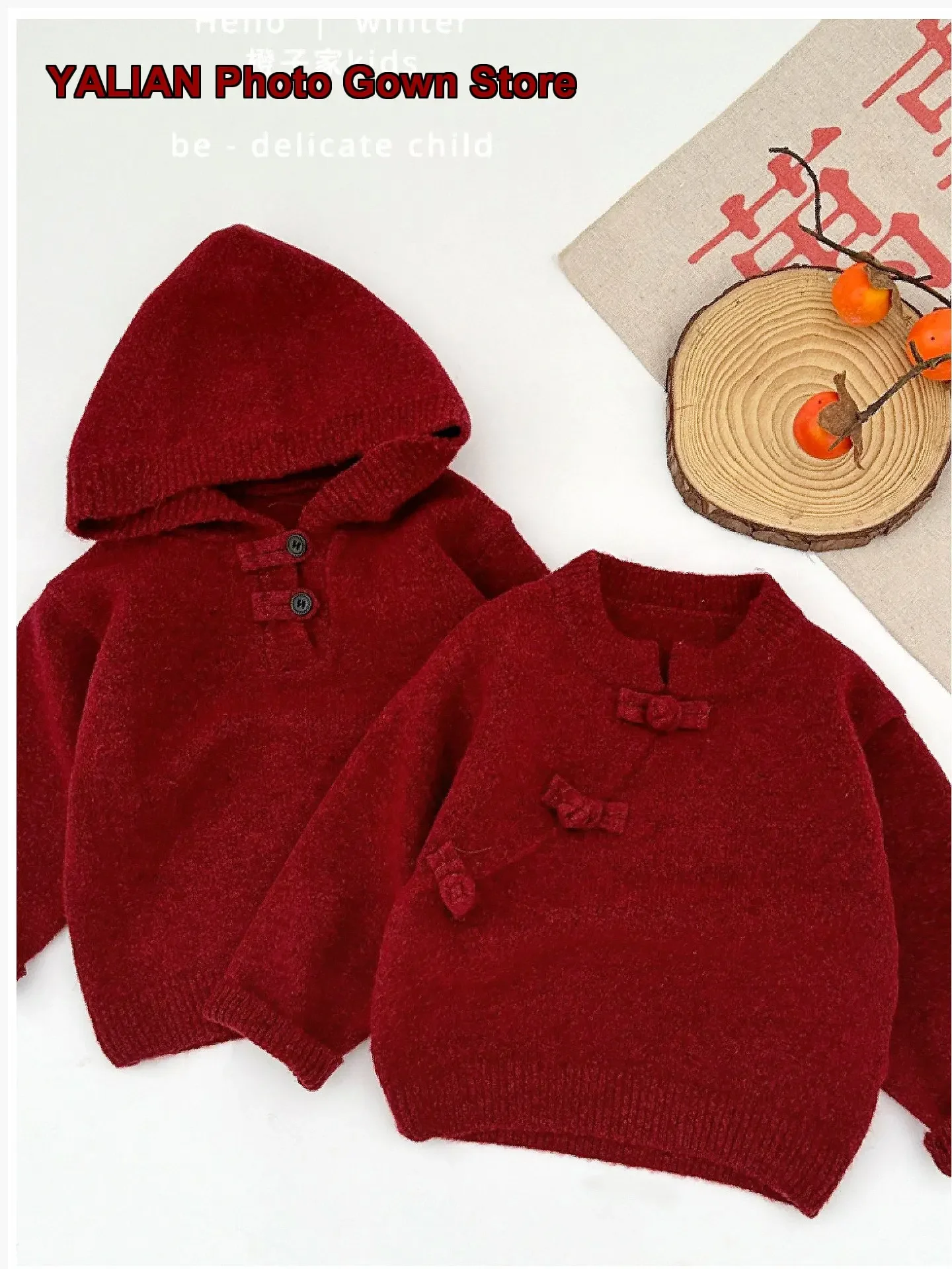 Boys Hooded Sweater Infant Newborn Thickened Warm Knit Top Solid Color Fleece Lined