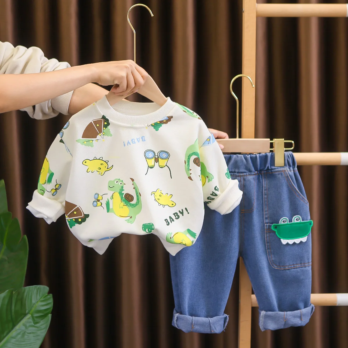 Baby Boy Luxury Clothes Spring Autumn Casual Cartoon Dinosaur Long Sleeve T-shirts and Pants Girls Boys Outfit Set Kids Clothing