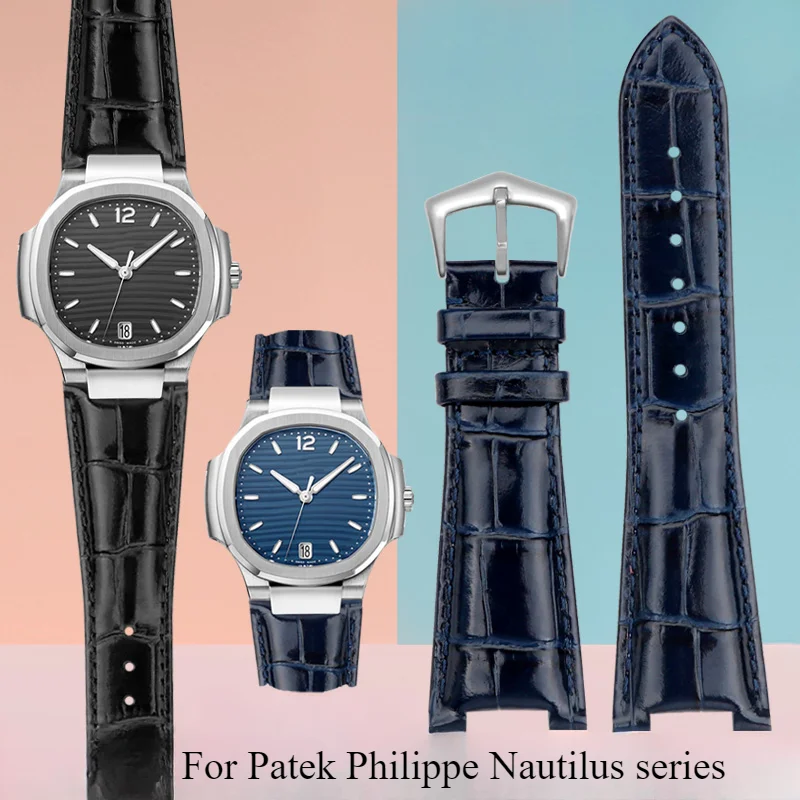 

For Patek Philippe Head Cow Leather Bracelet Nautilus Series 5711/5712G Notched Sweatproof Watch Strap 25mm