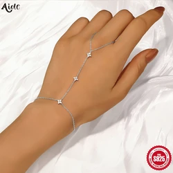 Aide 925 Sterling Silver Fine Jewelry Geometric Lucky Flower CZ Sparking Zircon Bracelets For Women Hand Chain Bracelets Jewelry