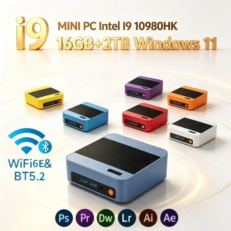 Portable Mini PC Intel Core I9 10980HK Windows 11 16GB RAM Optional 2TB SSD WiFi 6 High Performance Office Gaming Mini Desktop
