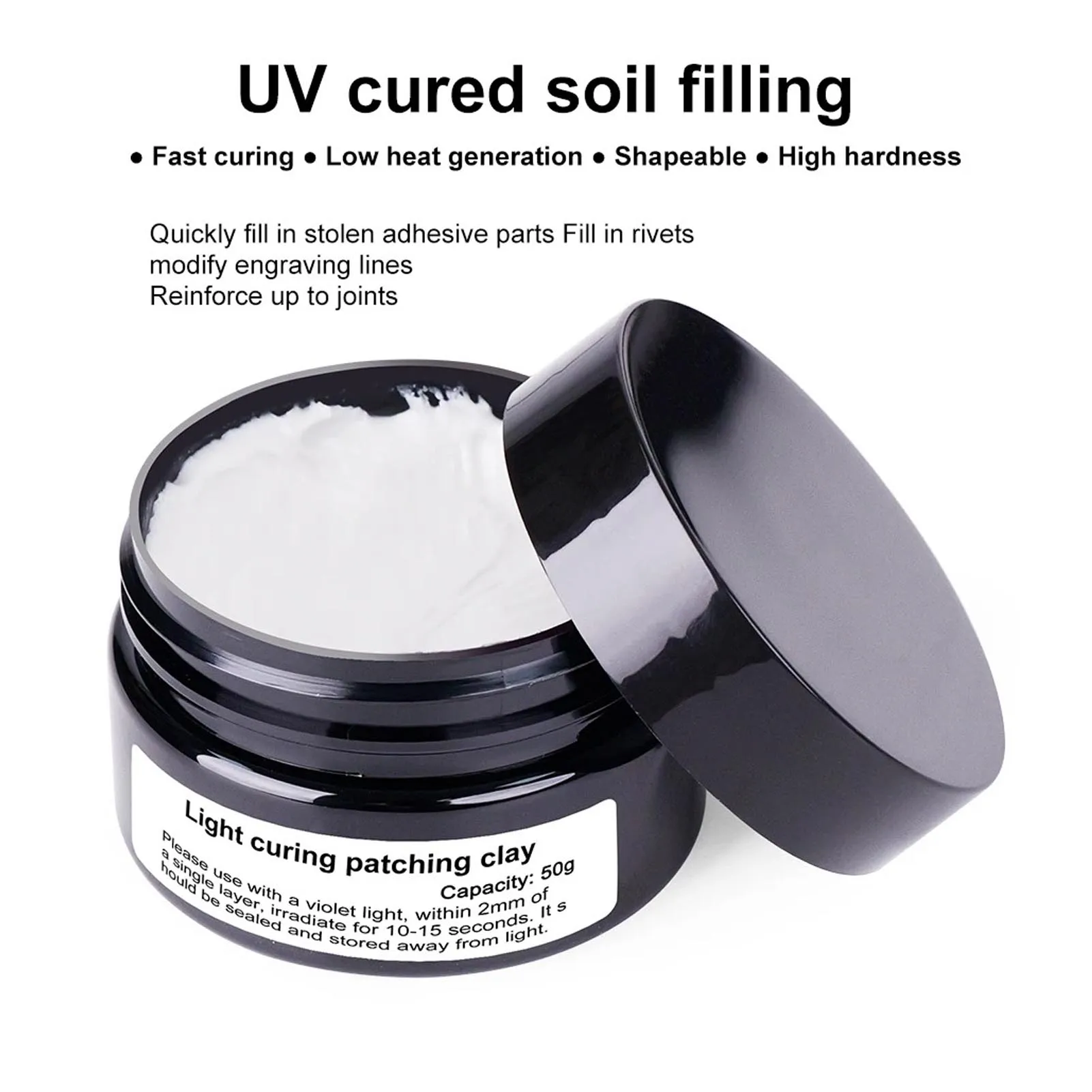 Massa de cura ultra violeta 50g multiuso rápido curling luz cura massa para artesanato arte do prego impressão 3d modelo reparos