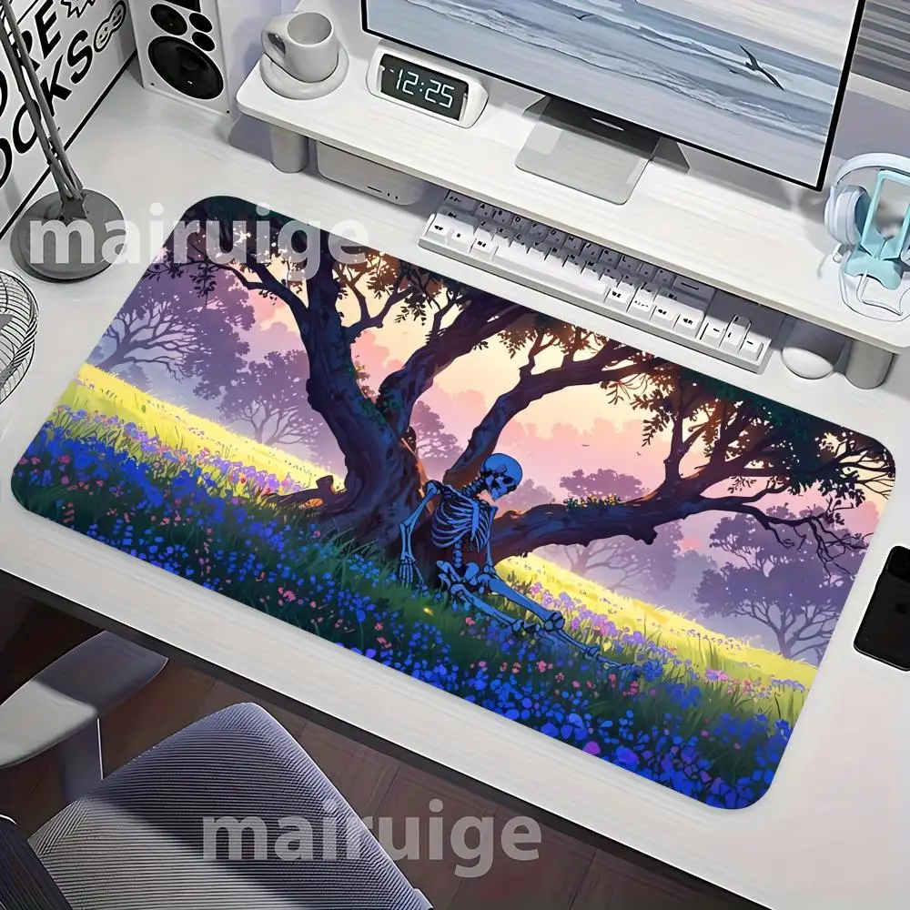 Alfombrilla de ratón con diseño de esqueleto, alfombrilla grande para mesa de juegos de oficina y ordenador, alfombrillas de teclado con bordes cosidos antideslizantes de goma XXL, alfombrillas largas para escritorio