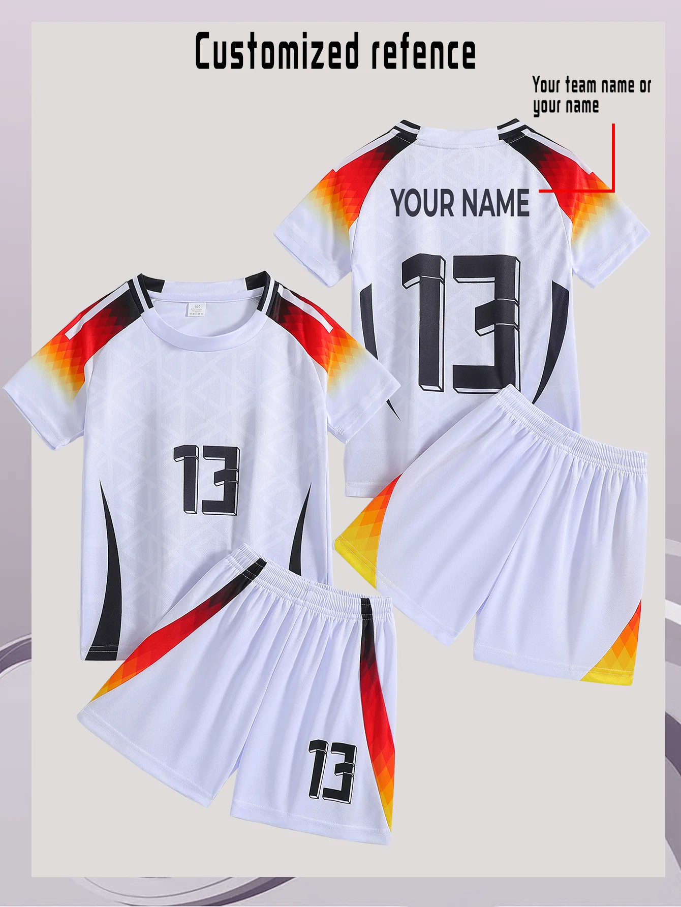 Kids And Teens Lightweight Quick-Dry Soccer Uniform Set for Sports Outdoor Wear Fixed Number 13 Back Name Personaliz