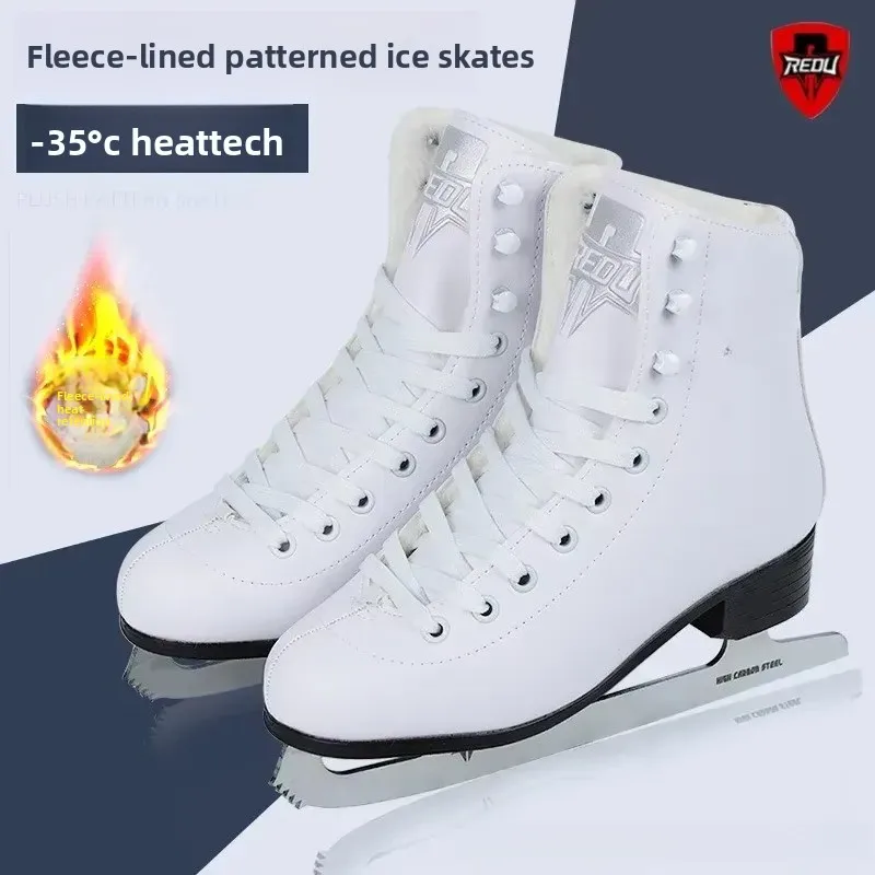 Genuine Leather Ice Figure Skates Comfortable with Blade Thicken Kids PVC Warm Safe Waterproof Beginners Shoes