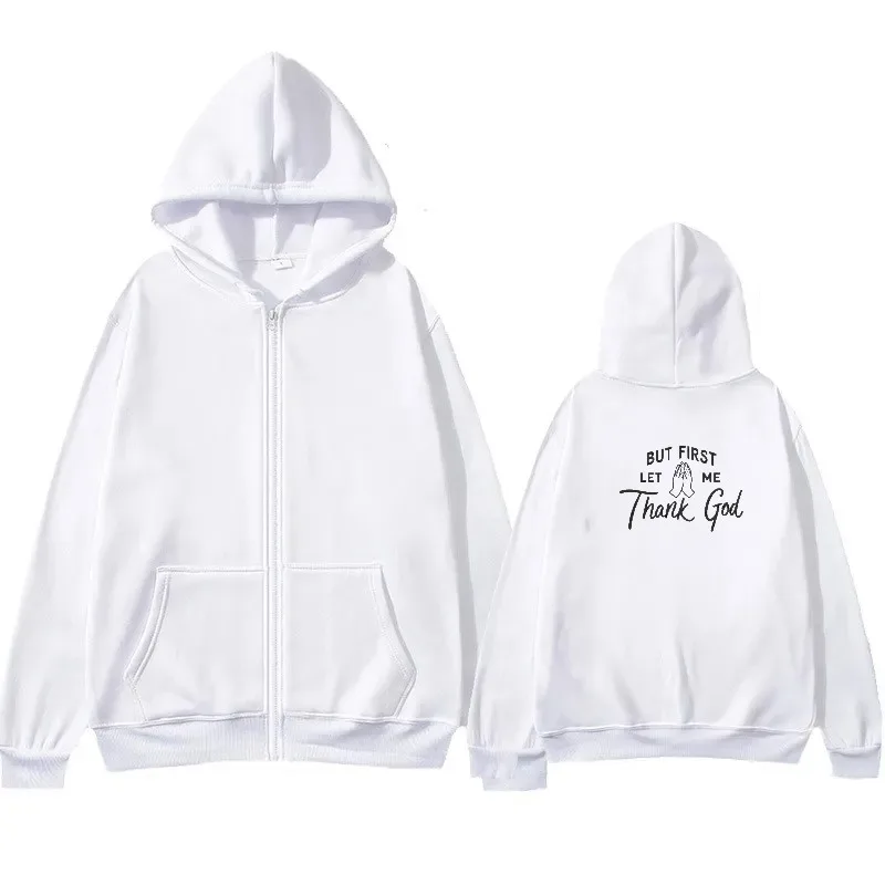 سترة رجالية بغطاء للرأس مطبوعة باللون الأسود ولكن أولاً دعني شكرًا الله بتصميم نصي كاجوال ملابس الشارع للارتداء اليومي #3